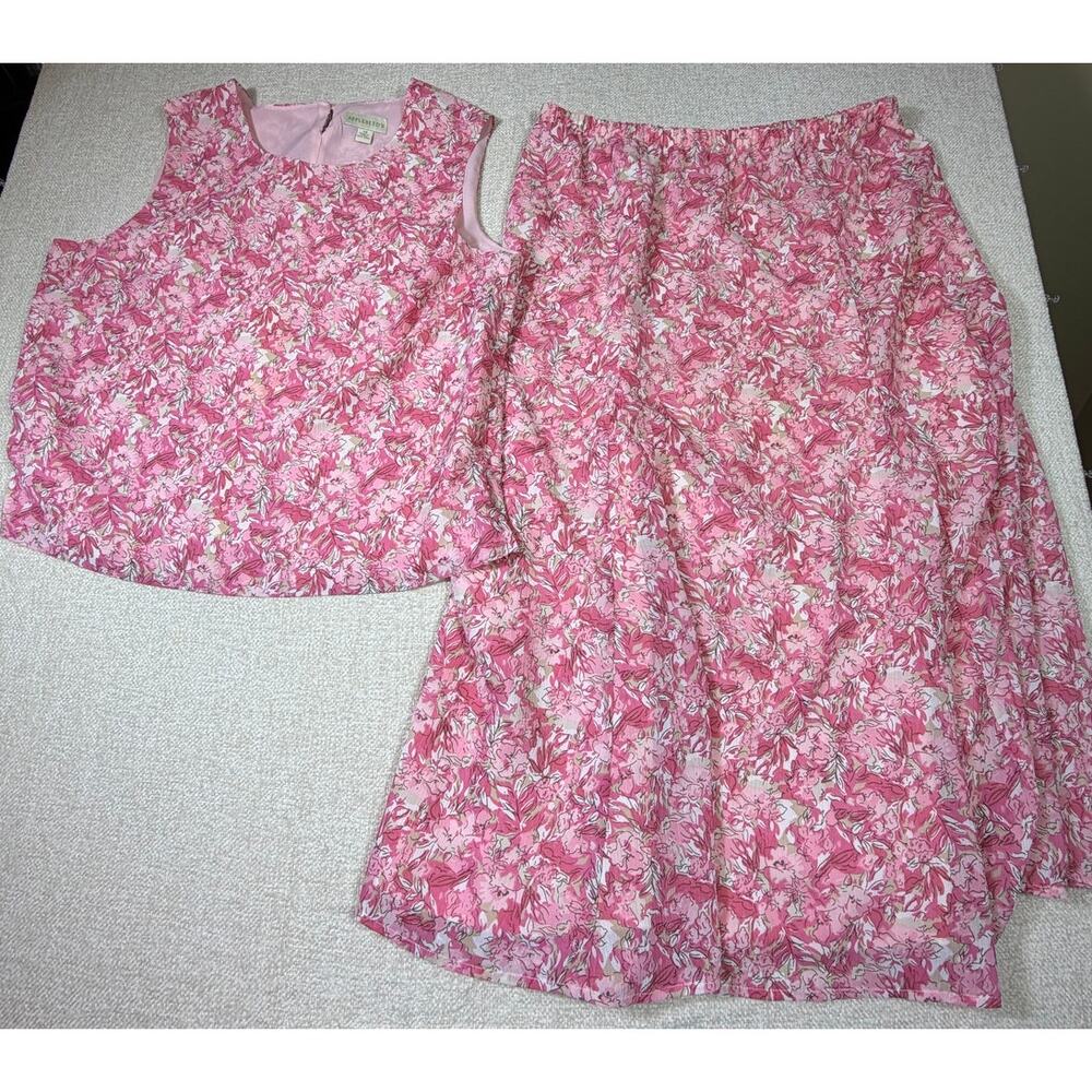 Appleseed’s Women 18 Lge Pink Floral Pull On Summer Lightweight Cool Skirt Set
